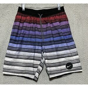 Nike Color Block Swim Shorts Mens M Black Multicolor Striped‎ Mesh Lined Trunks